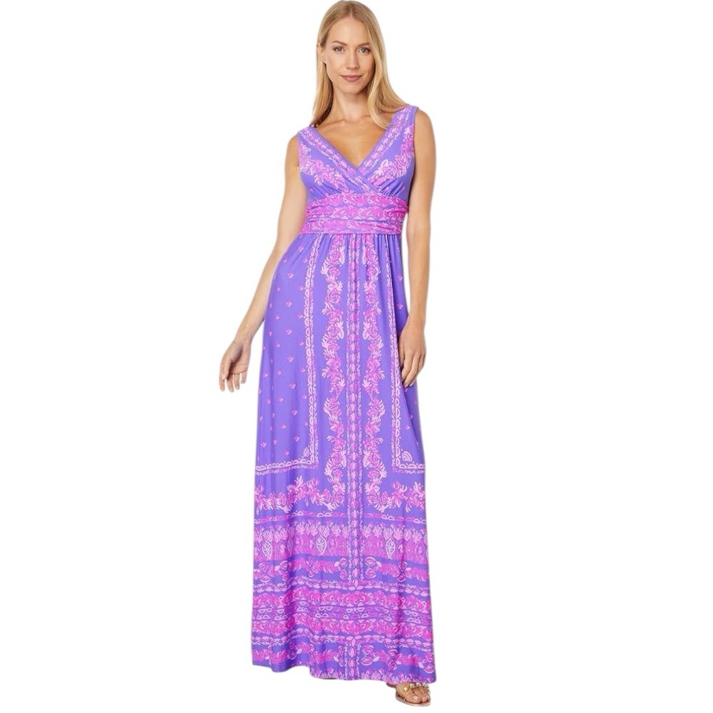 NEW Lilly Pulitzer Margarita Maxi Dress Mystical Purple Coral Craze Size Large
